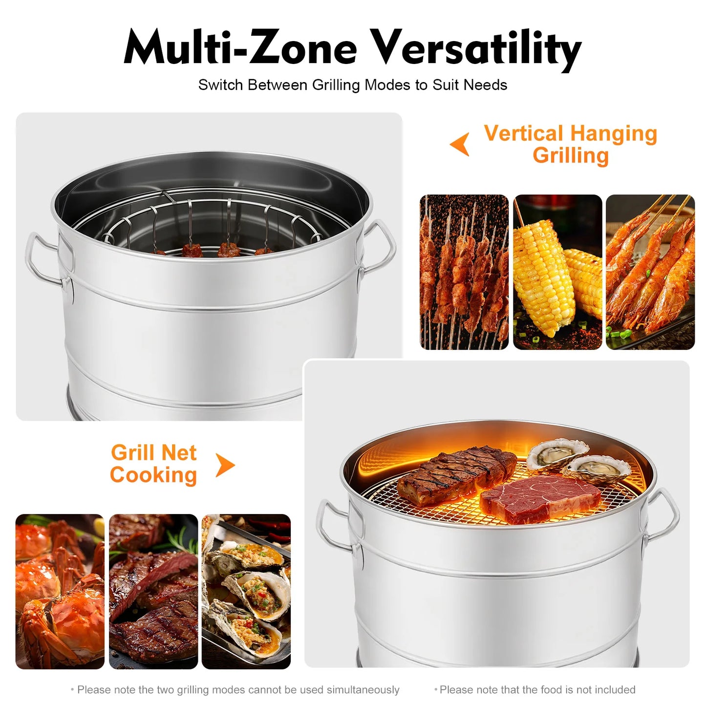 Portable Charcoal Barbecue Grill – 201 Stainless Steel – 16.14"x25.98" – 360° All-Round Grilling – Oil-Carbon Separation – 50 Skewers – Vertical Hanging + Grill Net – Fire Pit – for Camping Party Backyard