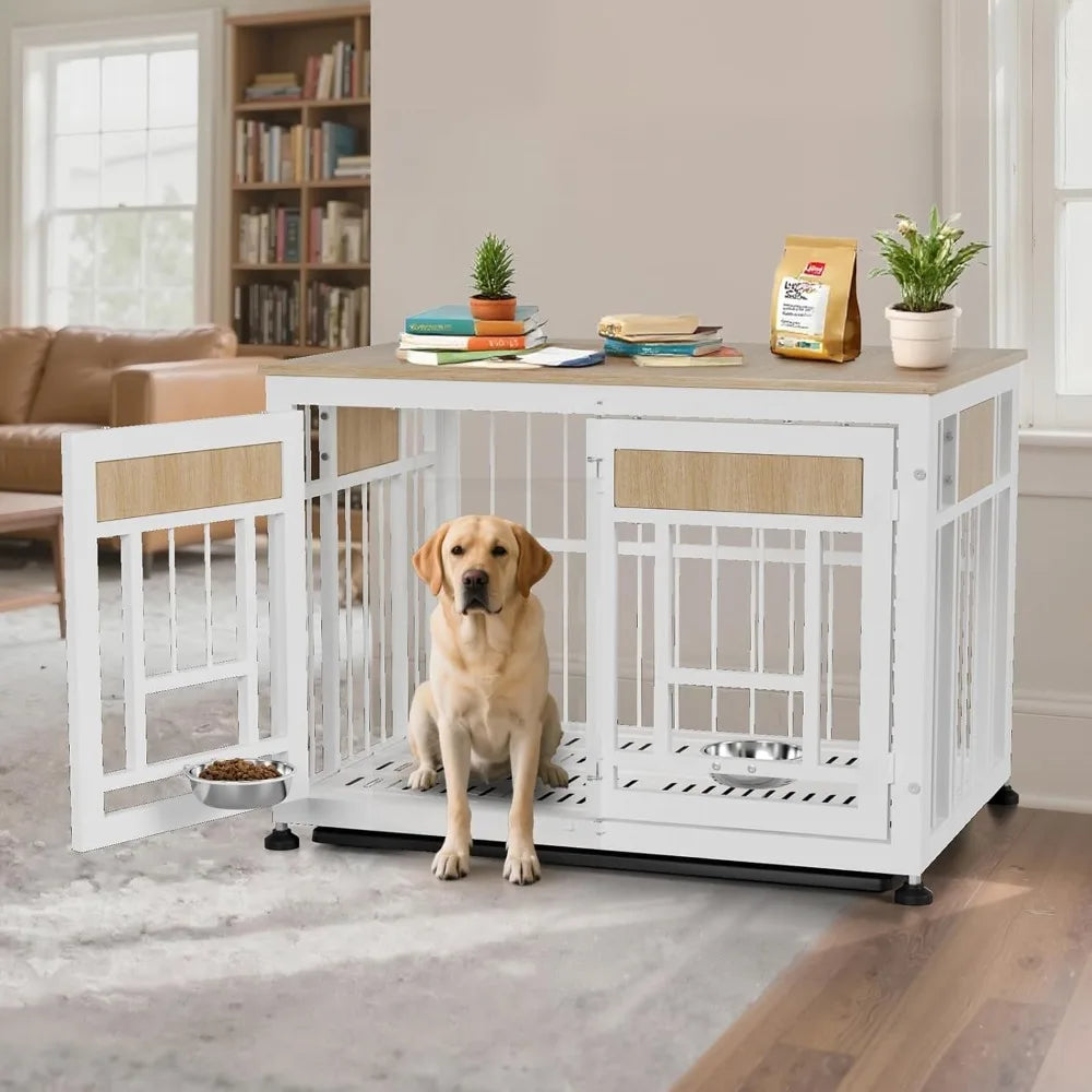 Sturdy Wooden Dog Crate as Decorative End Table, Large Size Pet House, 42.9 Cage Furniture for Big Dogs