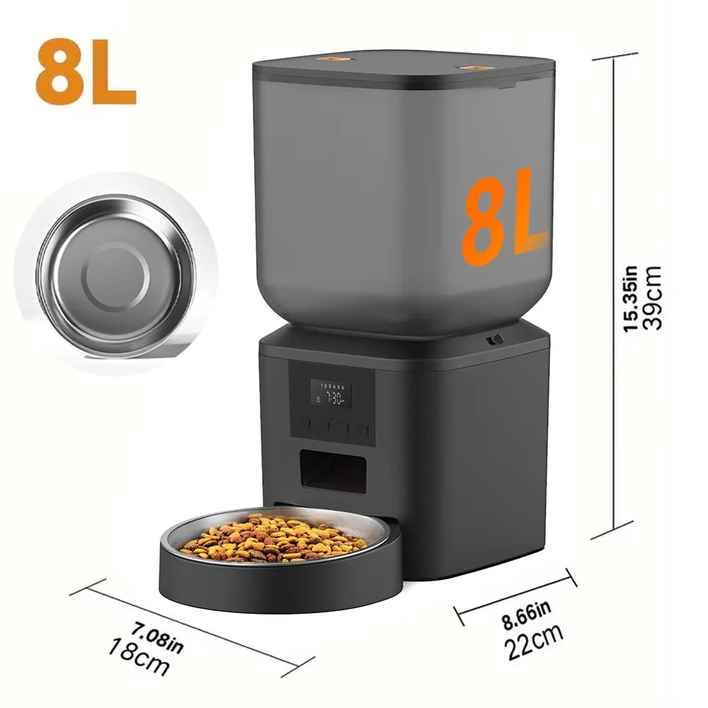 8L Automatic Dog Feeder, Smart Pet Food Dispenser with Key Control, Voice Recorder, Dual Power Supply, Timed Auto Cat Feeder with Stainless Steel Bowl