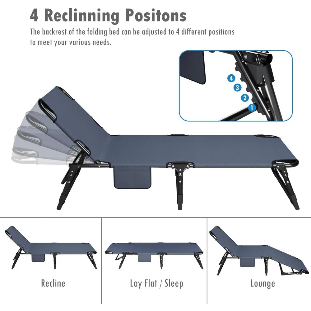 Folding Camping Cot for Adults with Padded Mattress & Pillow, Adjustable Reclining Lounger, Ideal for Camping, Travel, Garden, Office