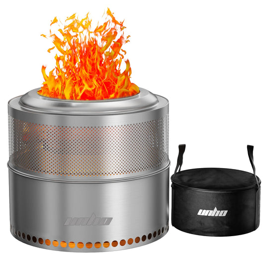 Wood Burning Firepit, Large Stainless Steel Smokeless Fire Pit with Carry Bag, Outdoor Camping Firewood Burner Stove