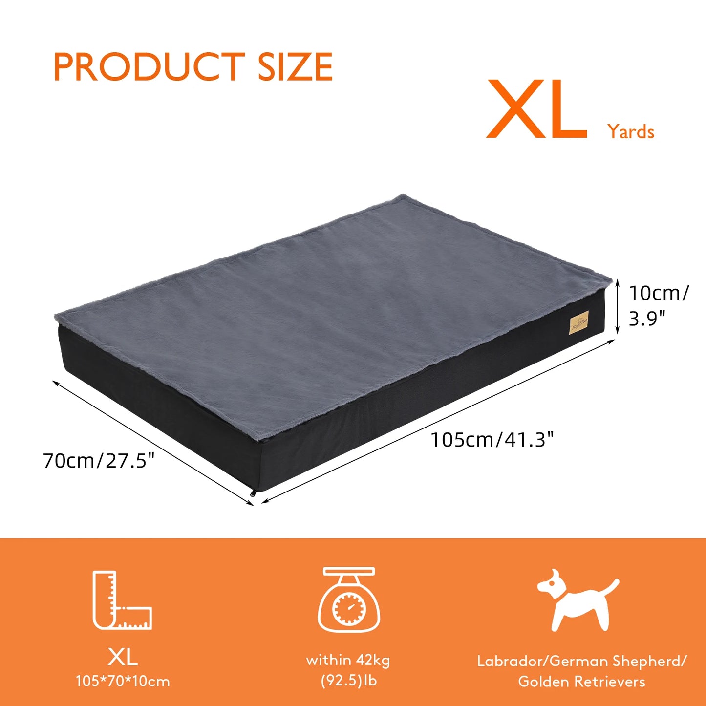Large Orthopaedic Dog Bed Waterproof Cushion Pet Mattress 2 In 1 Pet Dog Crate Bed with Removable Washable Cover Indoor Outdoor