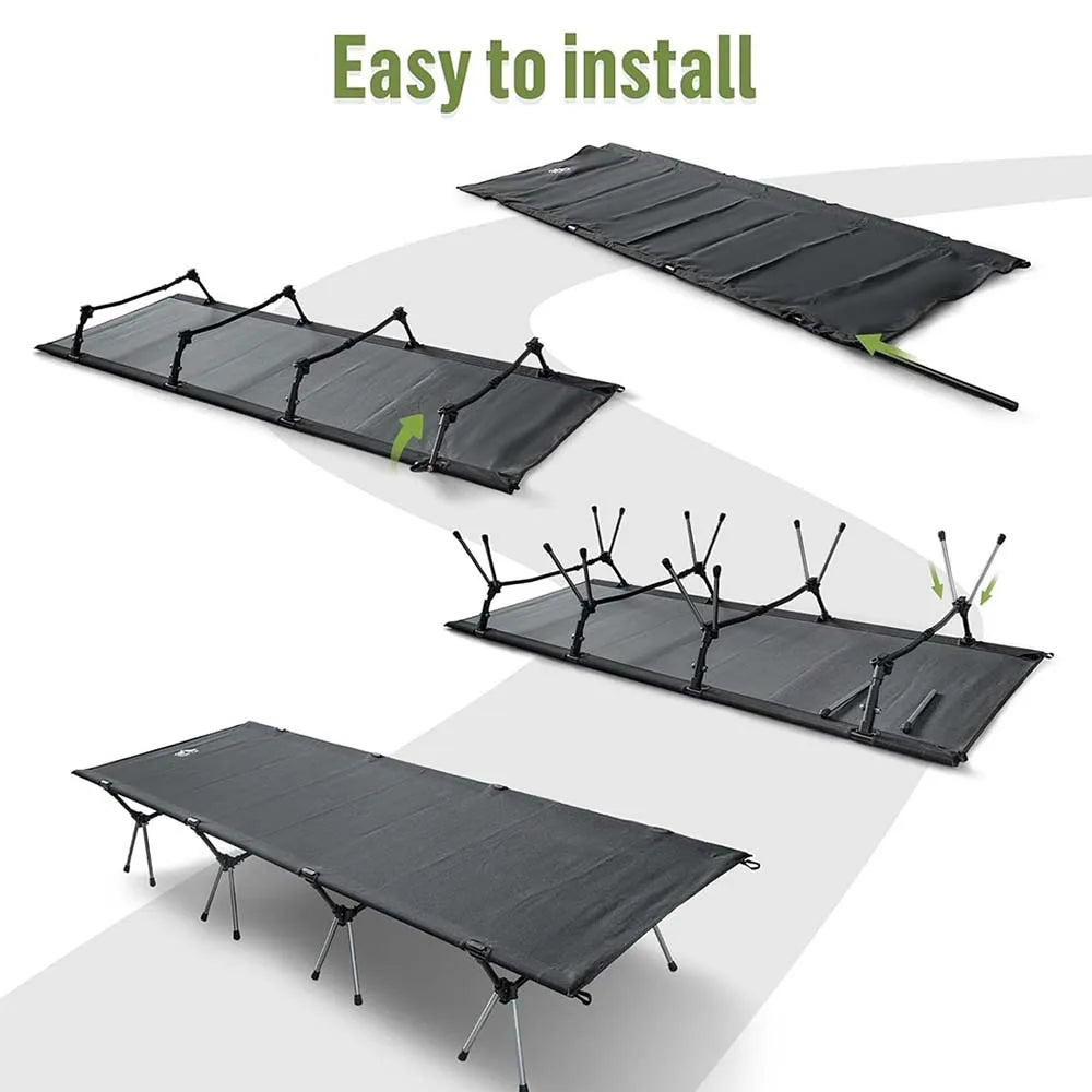 Camping Cot Bed - Portable Folding Sleeping Cots for Adults 1-Person Outdoor Elevated Off-Ground Beds Easy Set-Up Army Sleeping Bed