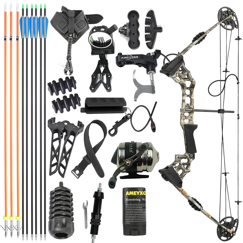 Compound Bow Set 20-70 lbs Adjustable 320FPS 80% Let-off RH LH for Hunting Target Shooting Archery Practice Use