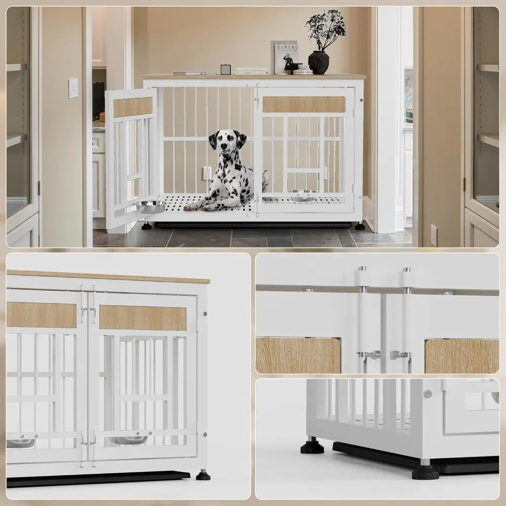 Sturdy Wooden Dog Crate as Decorative End Table, Large Size Pet House, 42.9 Cage Furniture for Big Dogs