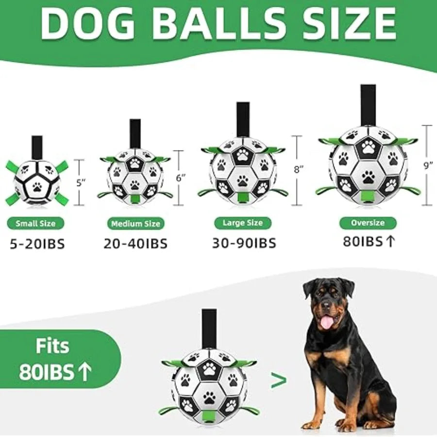 Dog Toys Extra Large Soccer Ball with Straps Tug Toy Water Toy Durable Dogs Balls World Cup for Large 9 Inch