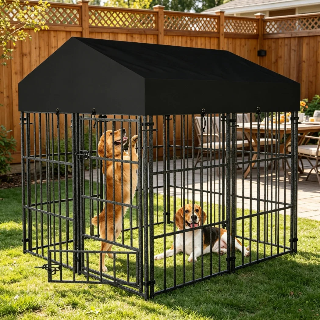 A Heavy-Duty Large Dog Kennel Pet Welded Metal Playpen Animal Cage with Roof Cover Pet Run Enclosure Playpen House Outdoor Indoor