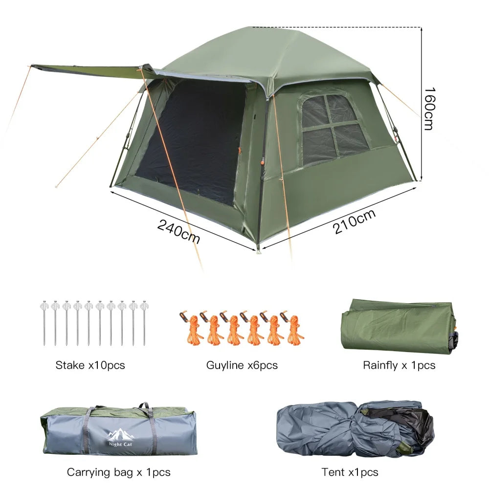 4 Person Pop Up Camping Tent, Blackout Cabin Tent with Vestibule & Rainfly, Waterproof Instant Easy Setup Family Tent, Dark Room Outdoor Tent for Camping, Hiking, Backyard