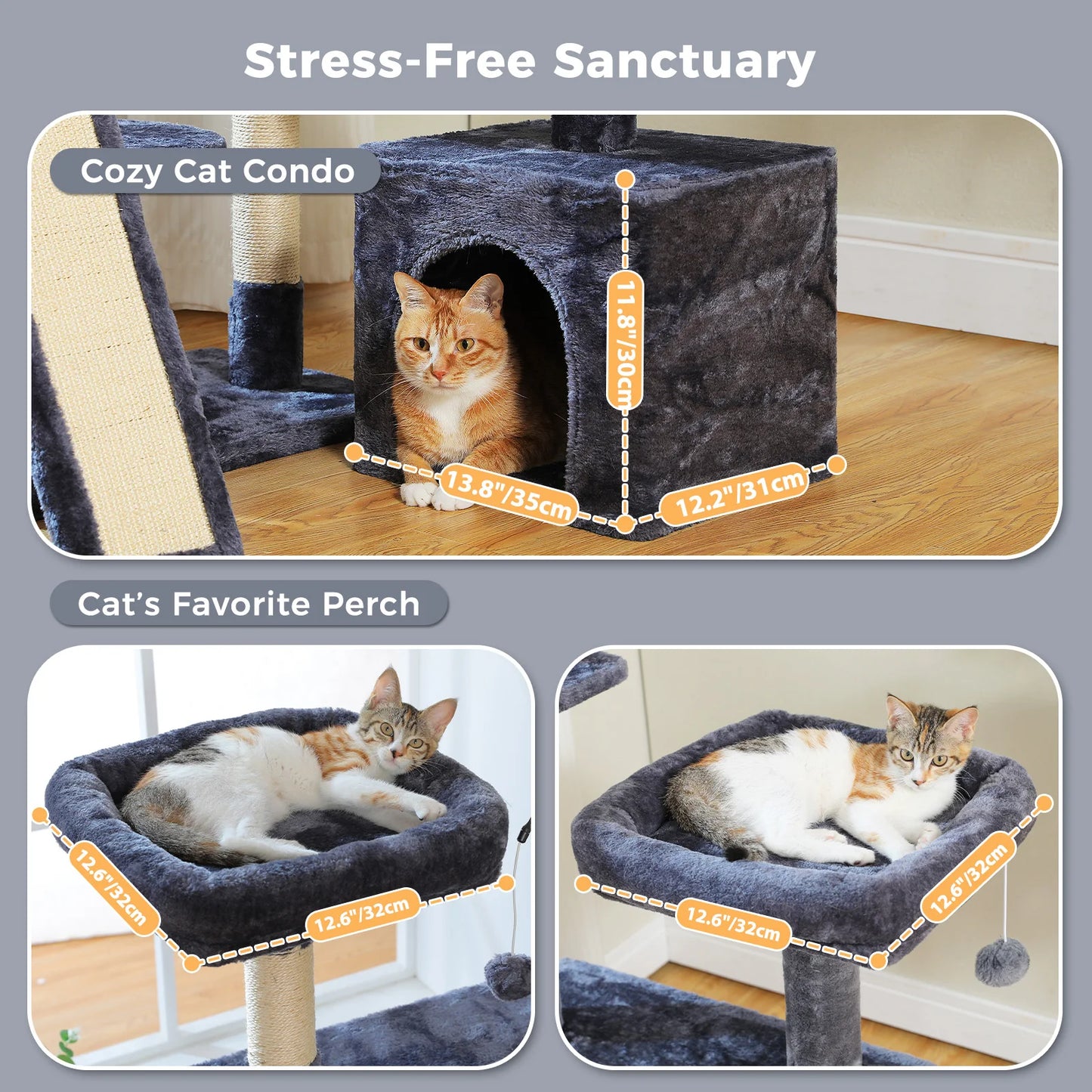 Multi-Level Cat Tree Tower with Sisal Scratching Posts, and Pad Soft Top Perch, Large Cat Condo for Indoor Cat Scratchers, Cat Toys
