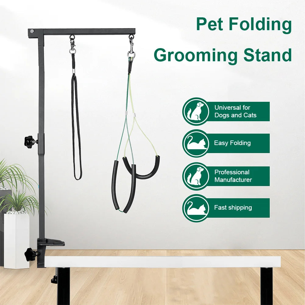 Pet Dog Grooming Table Bracket Arm with Restraint Rope Desk Dog Cat Holder Stainless Steel Telescopic Table Hanger for Bath Desk