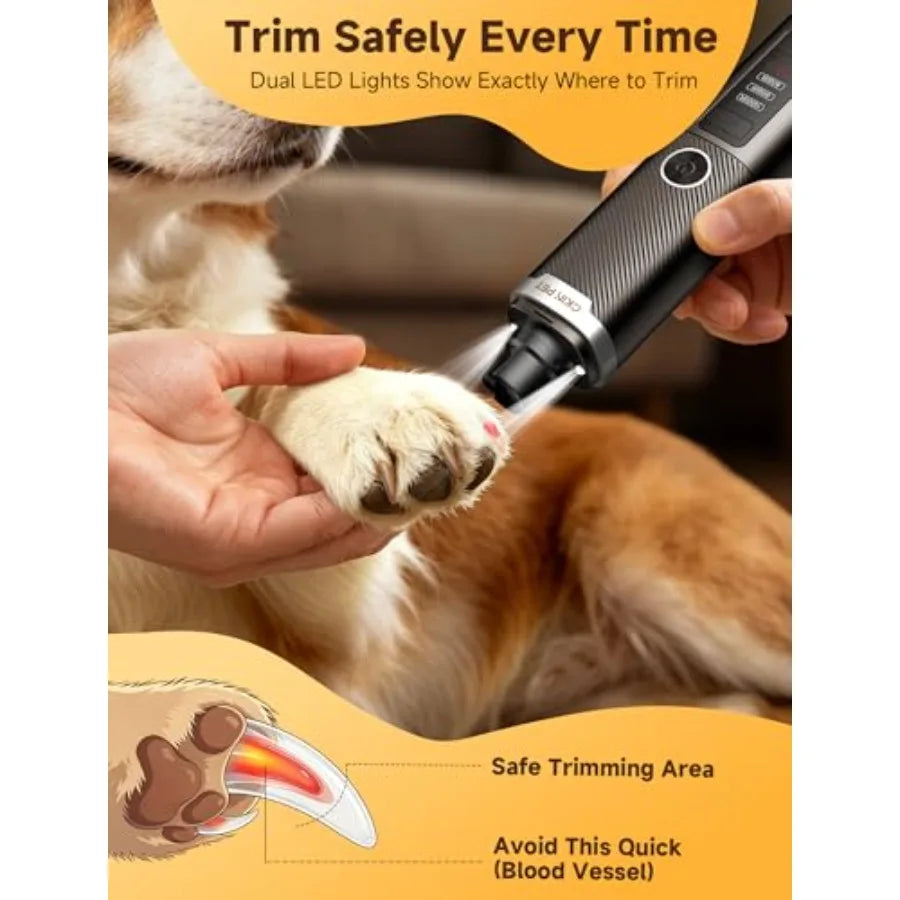 Dog Nail Grinder, Quiet Electric Dog Nail Trimmer with 2 LED Lights, 3-Speed Pet Nail Grinder for Dogs Cats, Rechargeable 2000m