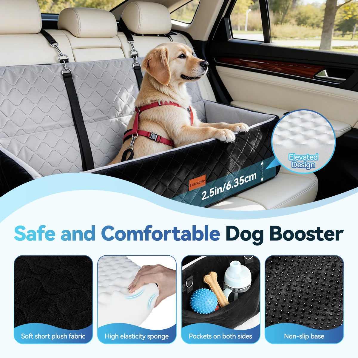 Extra Large Dog Car Seat, Dog Bed for Large Dogs Up to 120lbs Multi-Functional Dog Booster Seat with Thick Cushion & Leashes