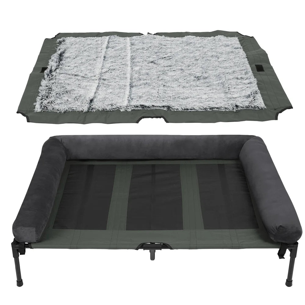 XXL, XL Large Dog Bed Outdoor Raised Dog Bed with Cooling Breathable Mat and Soft Plush Mat Pet Puppy Camping Cot for Home Garden