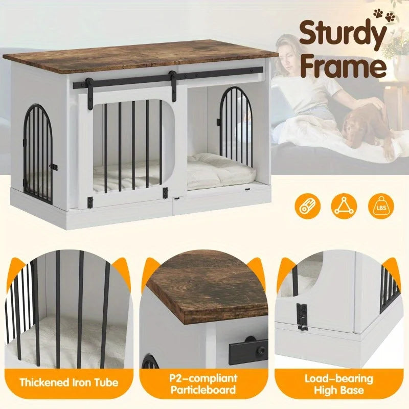 39.4" Dog Crate Furniture, Indoor Heavy-Duty Dog Crate for Small & Medium Dogs, Wooden Dog Kennel, White