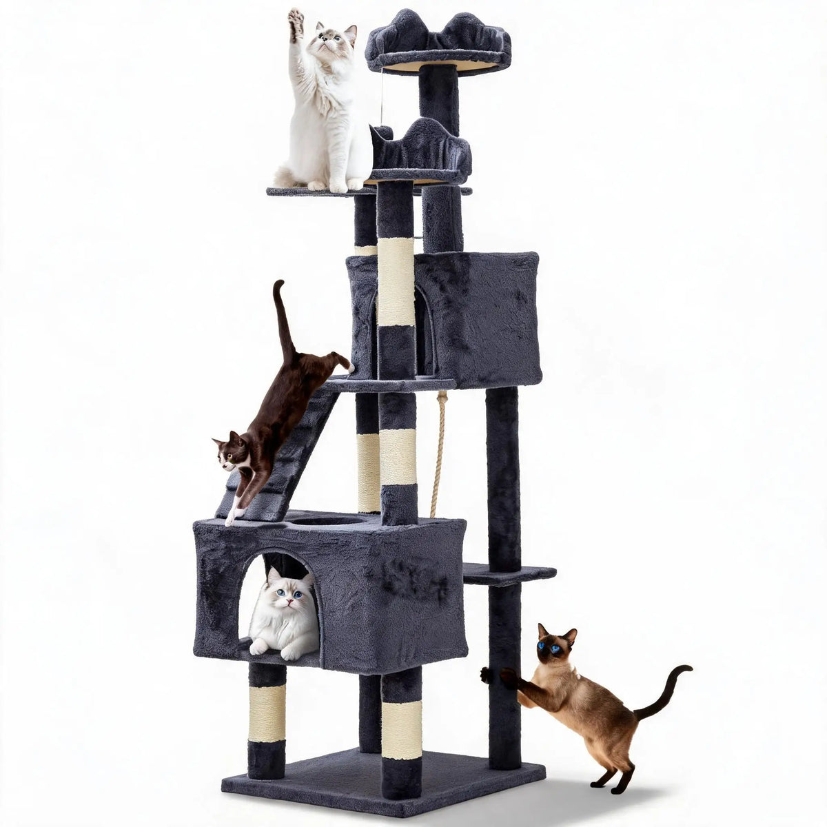 72-Inch Large Cat Tree Tower with Scratching Posts, Multi-Level Cat Condo Furniture with Perches, Hammock & Toys, Stable Indoor Activity Center for Cats