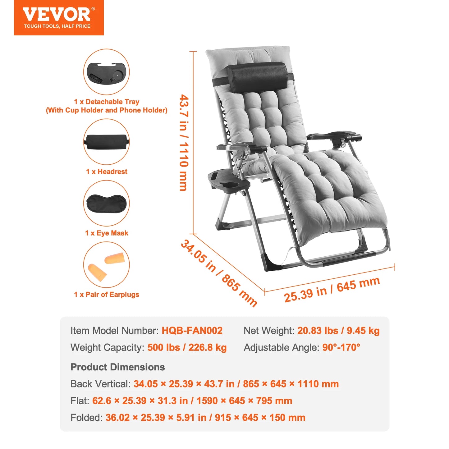 Zero Gravity Chair Zero Gravity Recliner Lounge Chair Adjustable Anti-Gravity Chair with Cushion Footrest and Cupholder