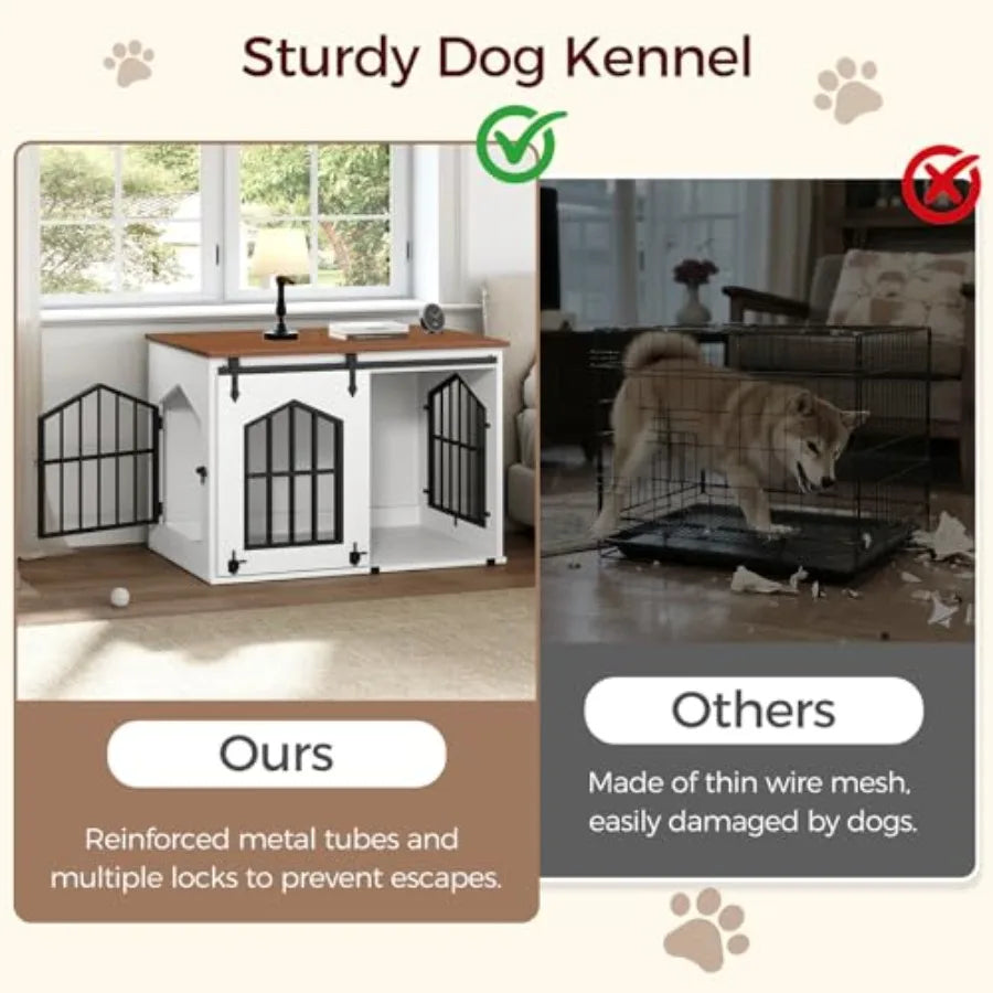 Dog Crate Furniture, 31.5" Farmhouse Dog Kennel with Sliding Barn Door, Wooden Dog Cage for Small Medium Dogs, Decorative Pet House