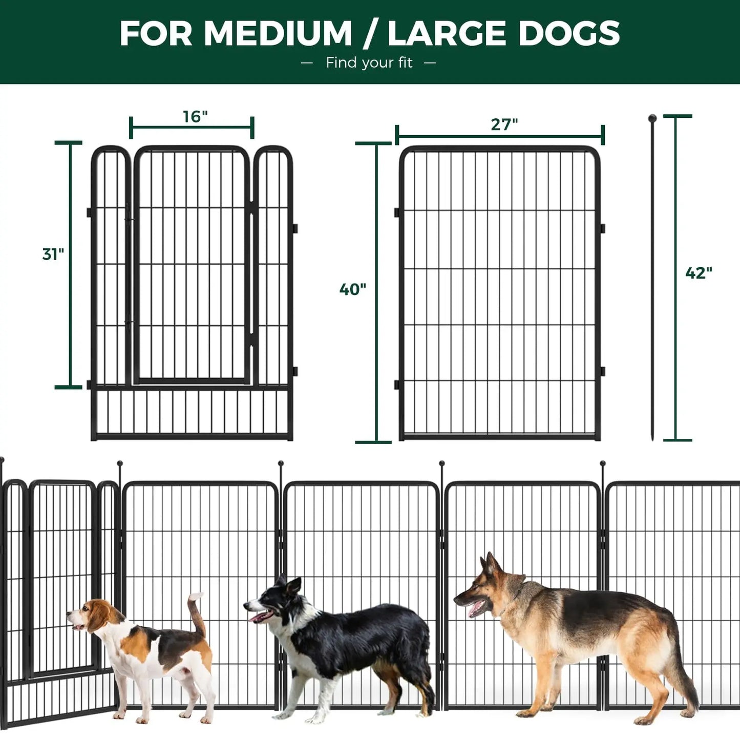 Dog Pet Fence Indoor/Outdoor,40"Height 8/16 Panels, Portable Metal Pet Exercise Pen for RV Camping Garden Yard, Wide Door