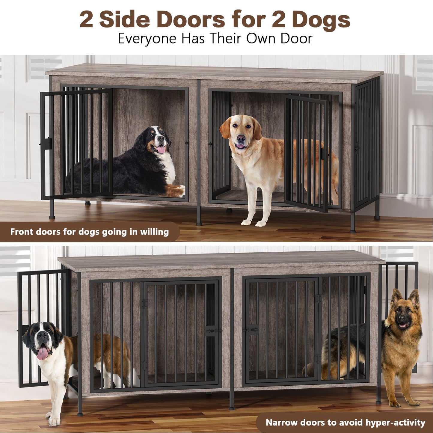 Heavy-Duty Dog Crate Furniture for 1/2 Dogs, Multi-Functional Dog Kennel Table as TV Stand/Plant Stand, for Small, Medium, Large Dog