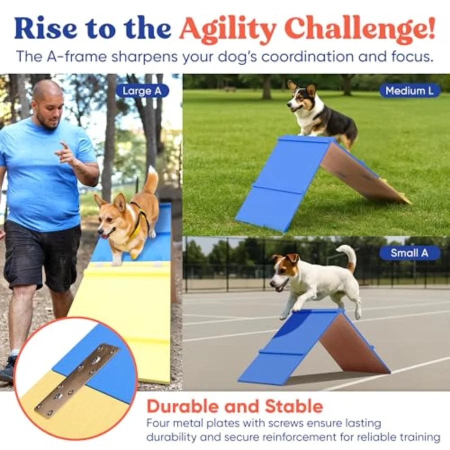 Dog Agility Training Equipment Complete Backyard Agility Course Set w/Adjustable A-Frame Ladder, Weave Poles, Cones, Jump Hoop,