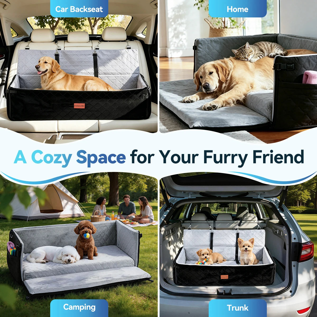 Extra Large Dog Car Seat, Dog Bed for Large Dogs Up to 120lbs Multi-Functional Dog Booster Seat with Thick Cushion & Leashes
