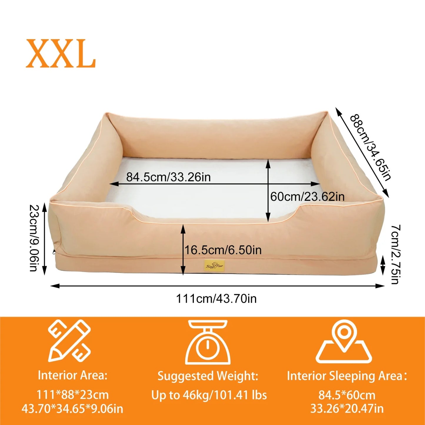 M/L/XL/2XL/3XL Orthopedic Dog Beds Oxford Bolster Foam Base Pet Dogs Couch Sofa Lounger Bed Waterproof Lining Removable Cover