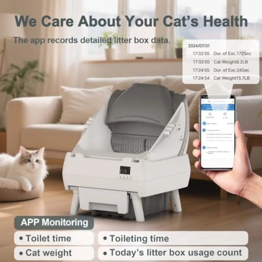 Automatic Cat Litter Box Self Cleaning - App Control, Open-Design, Smart Health Monitor, Suitable for Medium Cats and Kittens,