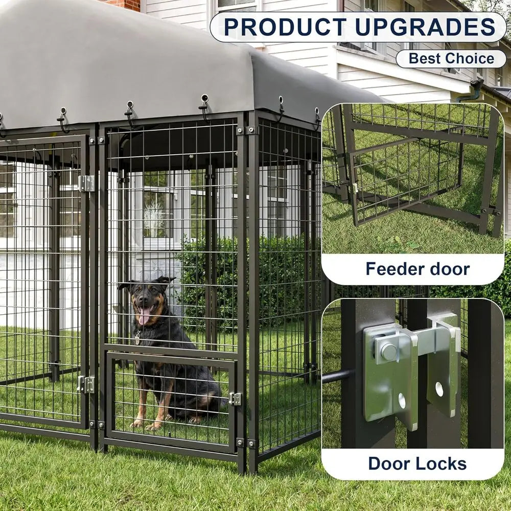 Durable Outdoor Double-Door Dog Kennel with Roof & Locking System