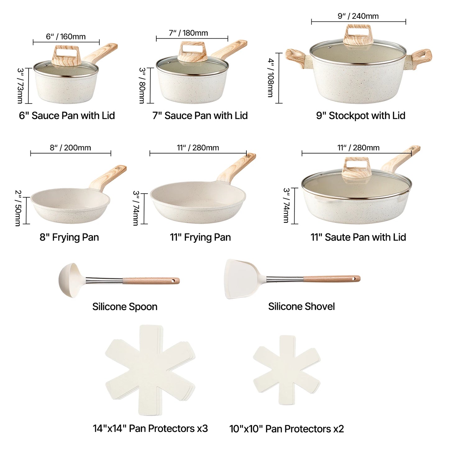 SucceBuy 17 Piece Pots and Pans Set Granite Nonstick Cookware Set Induction Cookwares Kitchen RV Cooking Sets with Pan Protector