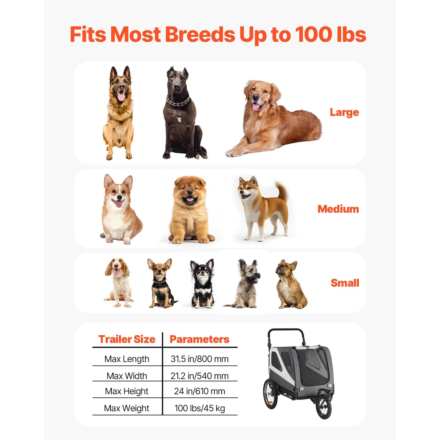 100 lbs Dog Bike Trailer 2-in-1 Pet Stroller Cart Bicycle Carrier with Release Wheel & Coupler for Small & Large Dogs