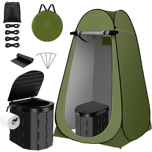 Compact Camping Toilet with Privacy Tent, Washable Outdoor Shower and Change Room Kit