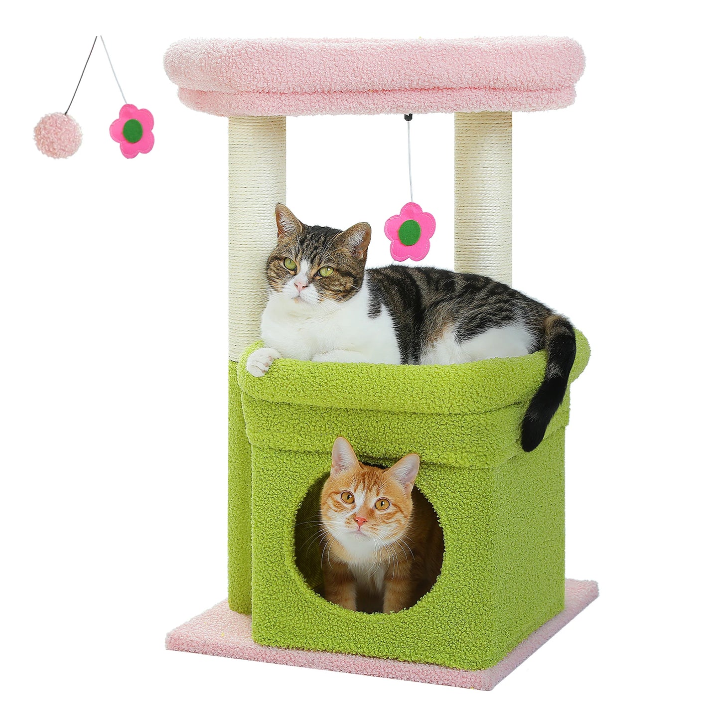 Cat Tree Cat Tower with Cozy Condo, Wide Top Perch, Natural Sisal Posts, Soft Plush, Playful Pom-Pom Suitable for 1-2 Indoor Cats