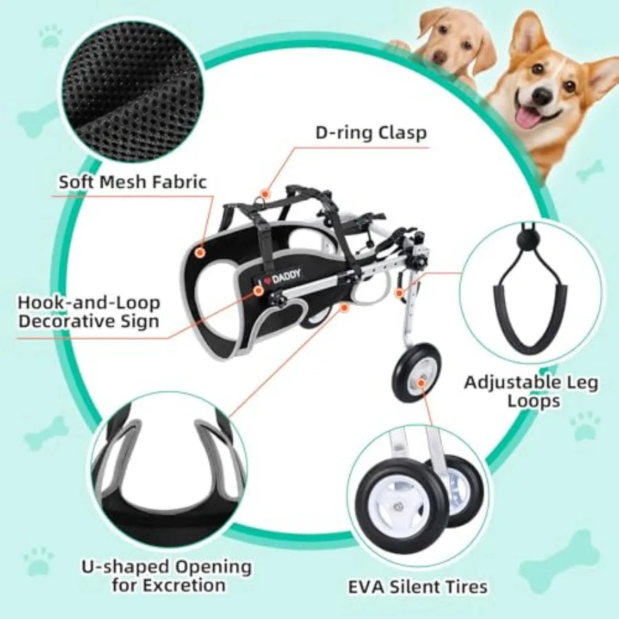 Dog Wheelchair for Back Legs - Lightweight Portable Wheelchair with Reflective Stripes, Adjustable Pet Wheelchair Cart for Seni