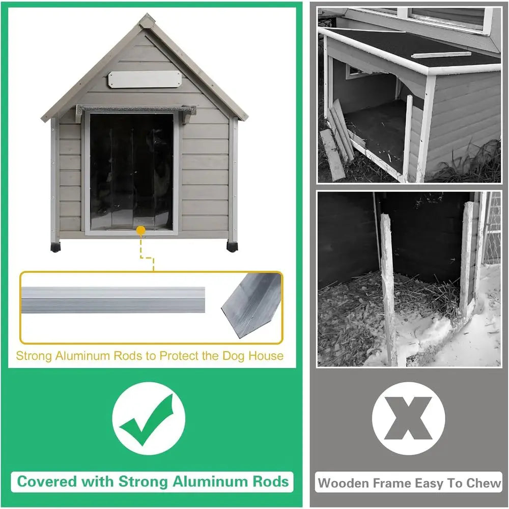 30.5" Waterproof Asphalt Roof Outdoor Dog House for Small to Medium Dogs, Large Metal Anti-Chew Indoor Kennel with Cloth Window