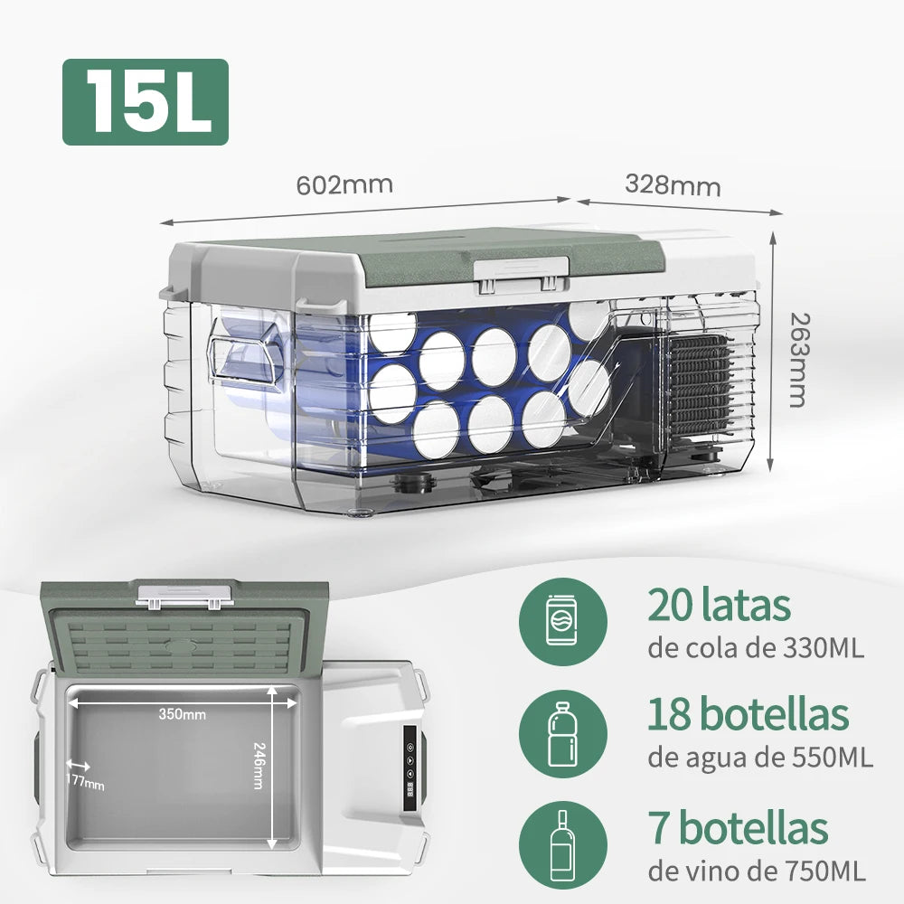NL15 15L Portable Car Refrigerator 12 Volt Mini Fridge Freezer 12/24V DC 100-240V AC Cooler Ice Box for Truck Camping