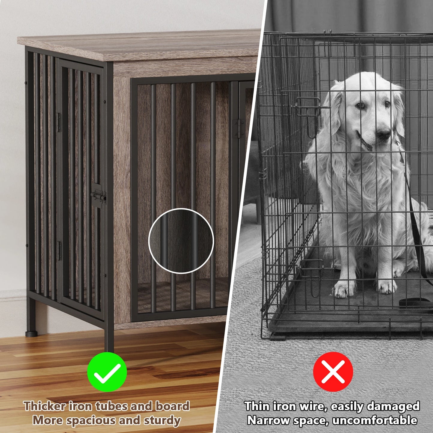 Heavy-Duty Dog Crate Furniture for 1/2 Dogs, Multi-Functional Dog Kennel Table as TV Stand/Plant Stand, for Small, Medium, Large Dog