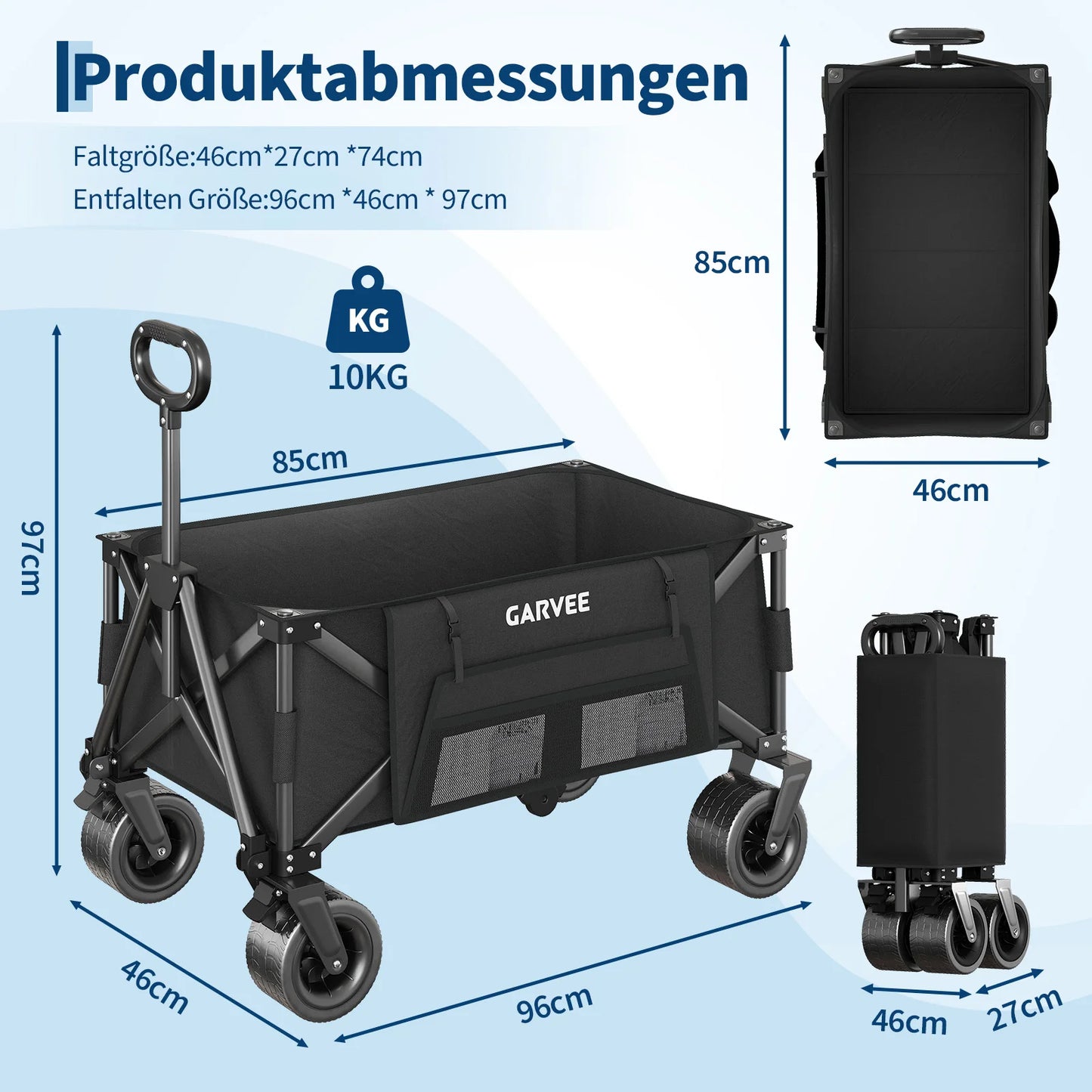 Outdoor Camping Cart with 8 Inch Wheels/Adjustable Handle 600D Oxford Cloth Foldable All Terrain Trolley Wagon for Picnic Garden