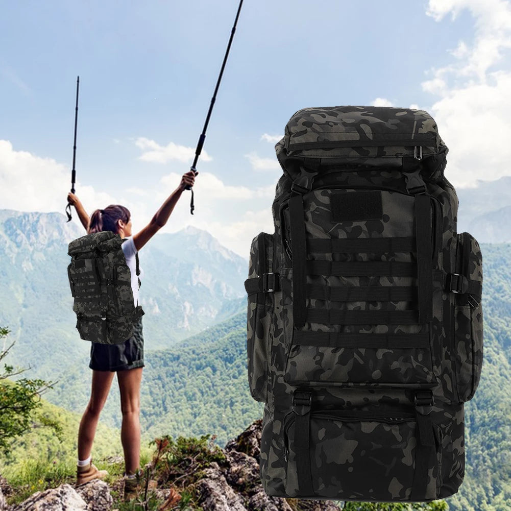 80L Mountaineering Backpack 600D Oxford Cloth Trekking Backpack Wear- Mountain Climbing Rucksack Travel Accessories