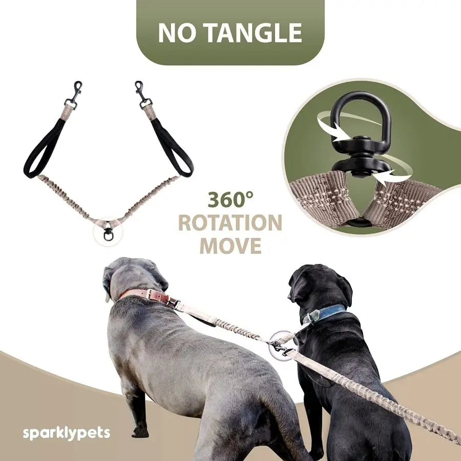 Hands Free Double Dog Leash Dual Leash for Medium and Large Breeds Lead for 2 Dogs with Padded Handles, Reflective Stitches