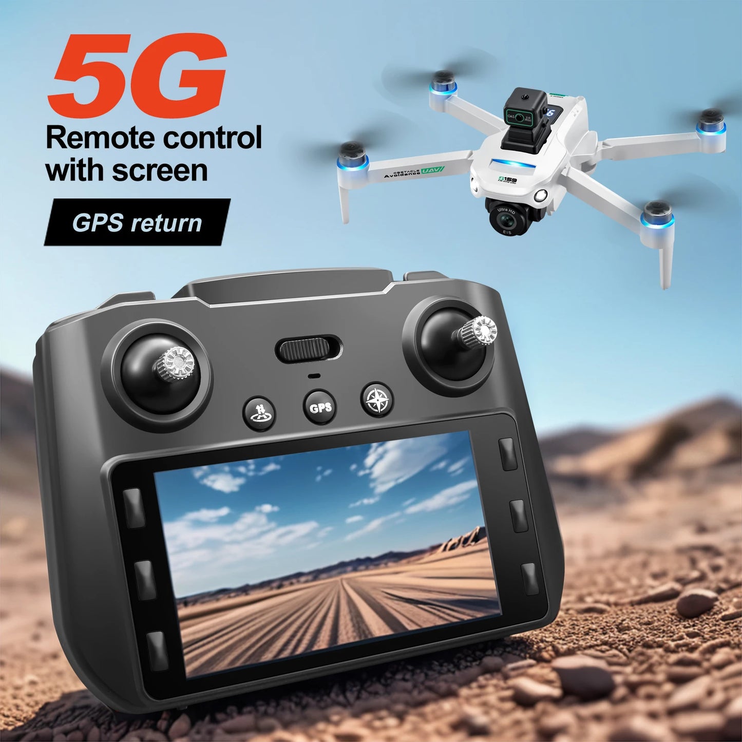 S159 GPS Drone 8K HD Dual Camera With Screen - 360° Obstacle Avoidance, Brushless Motor, 5G WiFi FPV Foldable Quadcopter Toy