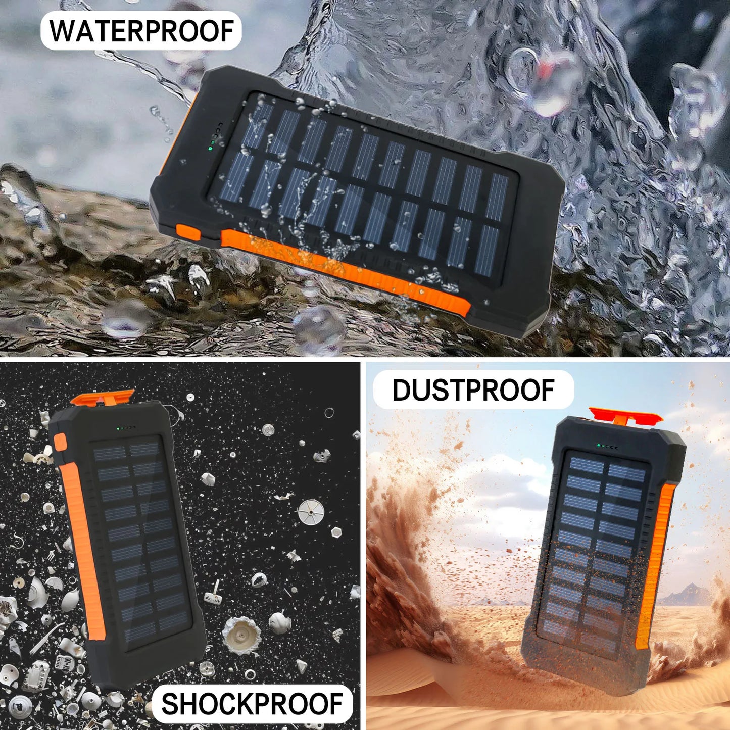 30000mAh Solar Power Bank Portable Charging Powerbank Dual 5V USB Ports 2 LED Light Flashlight for IPhones Outdoor Camping Hiking