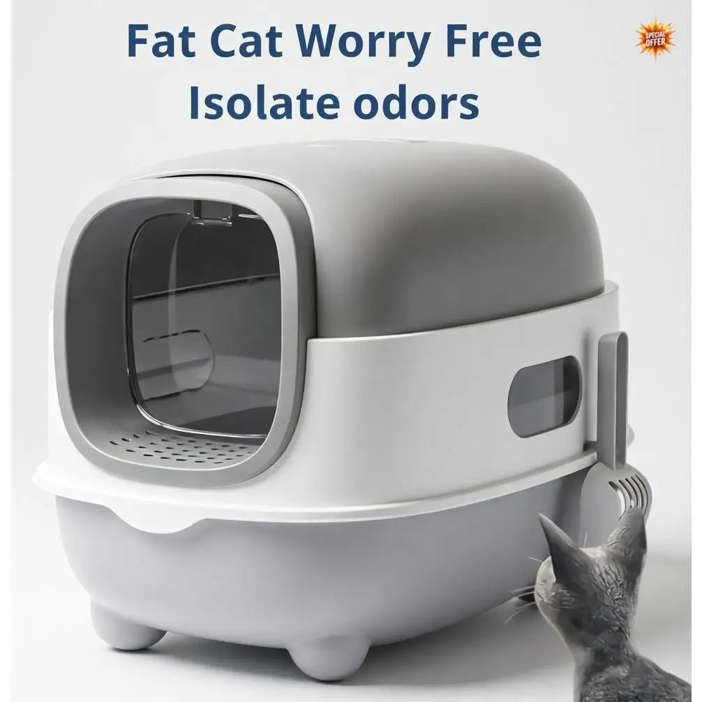 Spacious Covered Cat Litter Box Prevents Spills Easy to Clean with Scoop for Small to Medium Cats