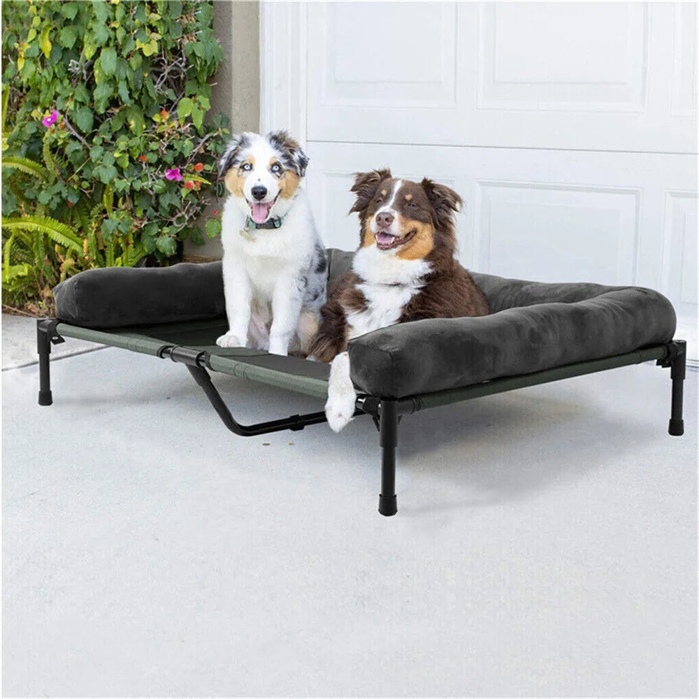 XXL XL Large Cooling Elevated Dog Bed  Indoor Outdoor Raised Sofa Bed with Plush Mat Winter Summer
