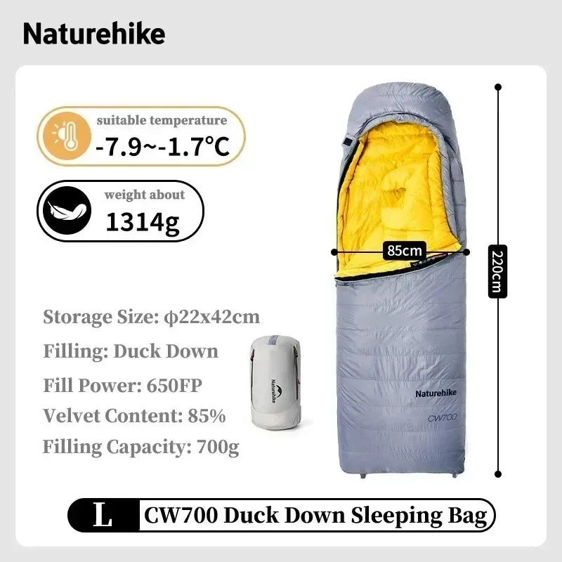 CW700 Sleeping Bag Ultralight Down Sleeping Bag for Adults Outdoor Winter Warm 650FP Duck Down Envelope Sleeping Bag