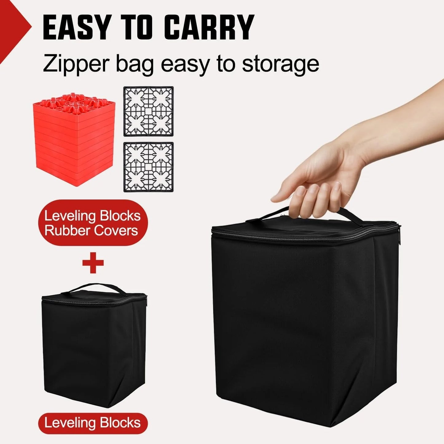 Leveling Blocks 12 Pack Interlocking Design Stabilizer Block Anti-Slip Rubber Covers Customizable Height with Carrying Bag for RV Camper Travel Trailer, Adjustable Camper Stabilizer Blocks for Motorhome Trailer Tire Support