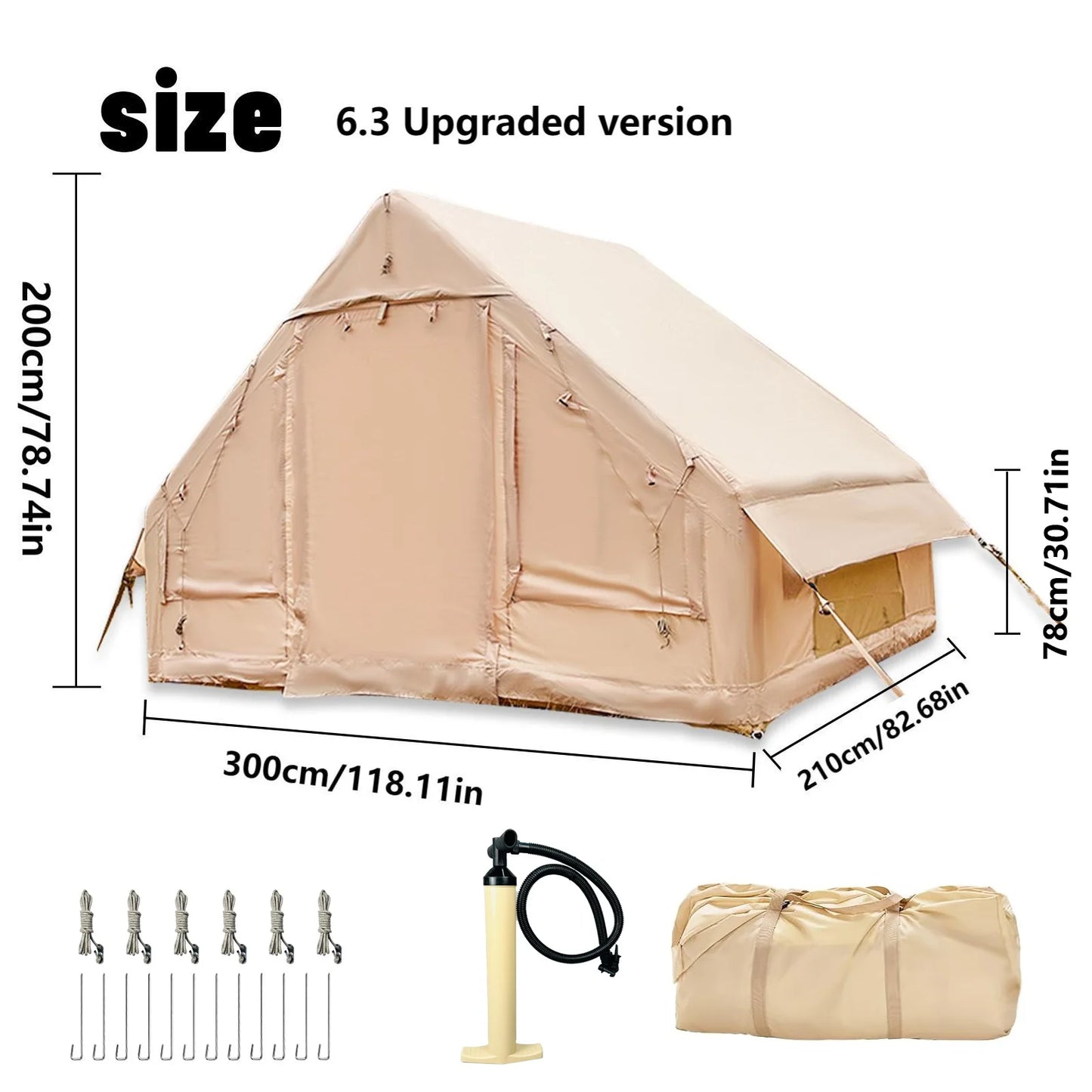 Inflatable Tent With Skylight, Quick Setup Blow Up Tents With Pump, 4-6 Person Outdoor Family Luxury Tent
