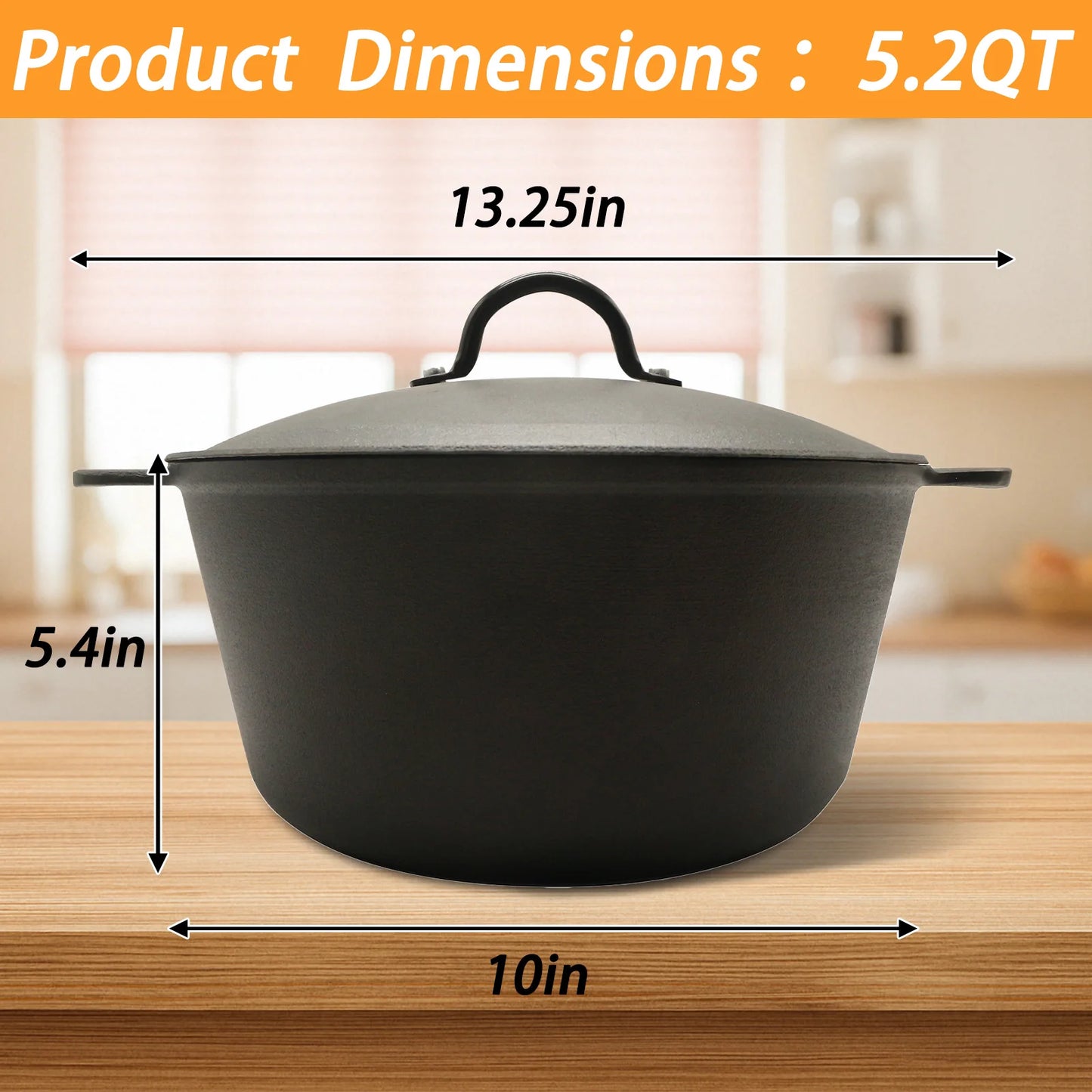 5.2 Qt Lightweight Cast Iron Dutch Oven With Lid, Honeycomb Base Nonstick Pot, Induction Compatible BPA-Free for Home Cooking Camping Bread Baking