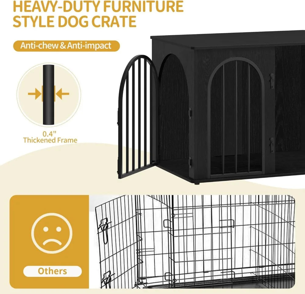 31.5" Wooden Dog Crate Furniture, Indoor Kennel for Small/Medium Dogs, Heavy Duty Pet House End Side Table TV Stand, Black