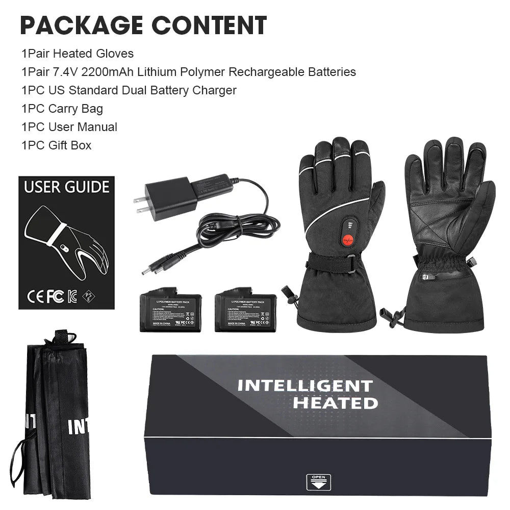 Winter Heated Gloves for Women, Electric Heating Ski Gloves Men Leather Glove for Sports Rechargeable Battery Thermal