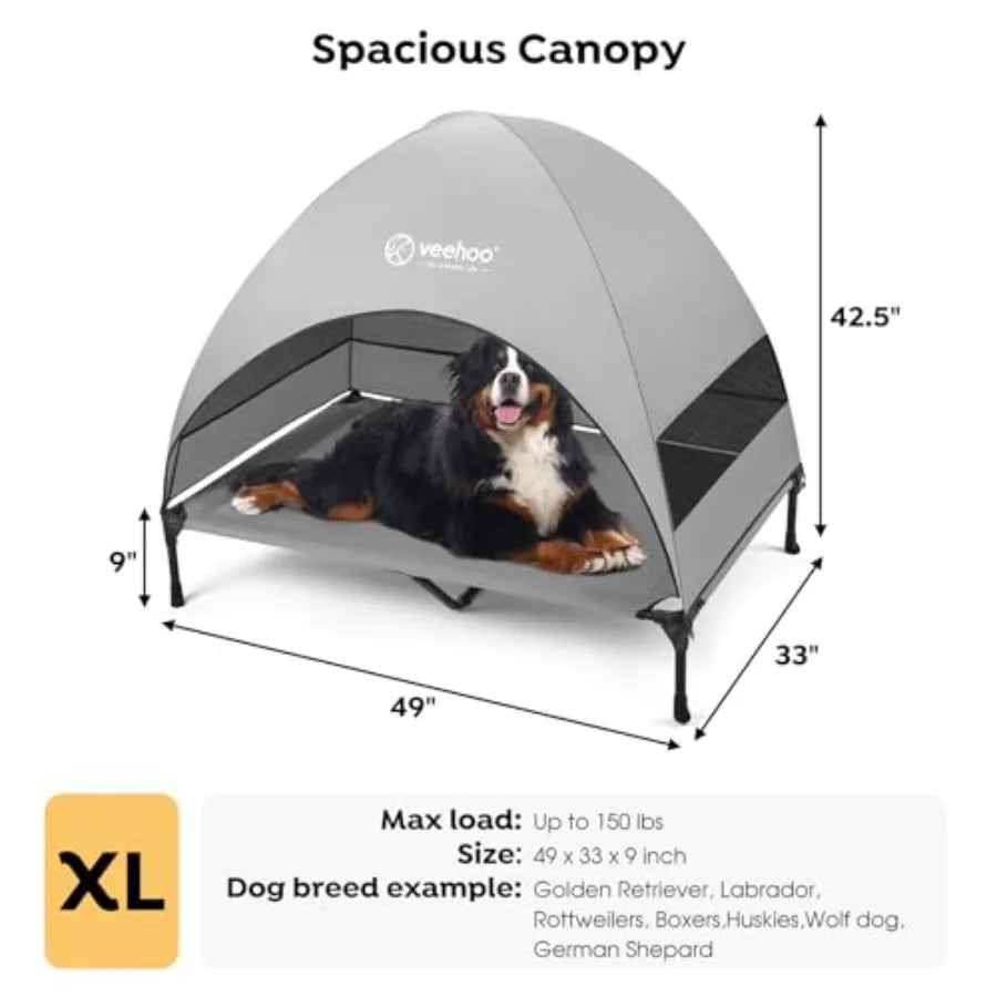 Outdoor Dog Bed with Canopy, Cooling Elevated Pet Cot with Removable Shade, Non-Slip Feet, Raised Dog Cot for Large Dogs